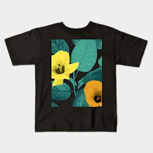 Dark vibrant tropical leaves and flowers. Exotic floral print. Summer jungle textural background. Kids T-Shirt